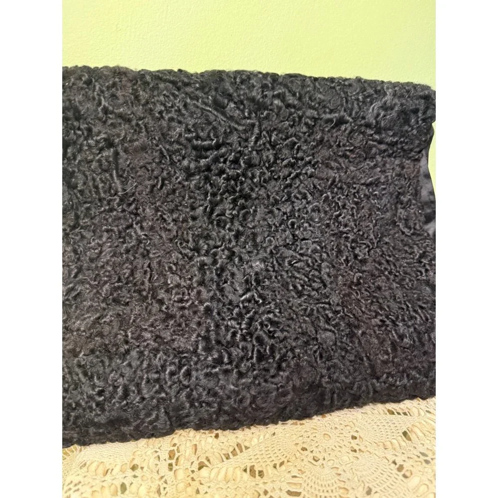 Antique 1920's Curly Black Wool Hand Muff Purse Clutch - Picture 12 of 14